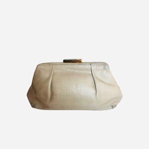 DeMellier Cream Textured Leather Clutch with Chain
